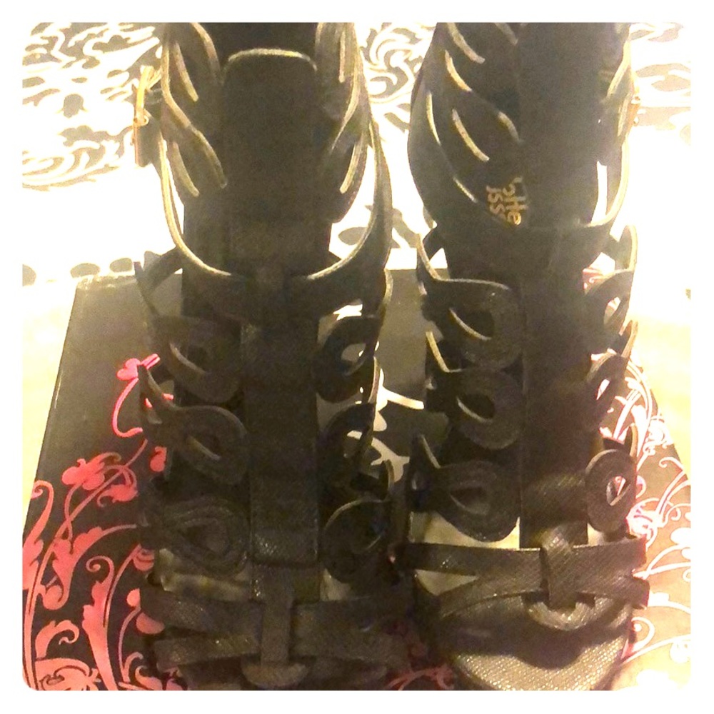 Black Strap Zip up Heels